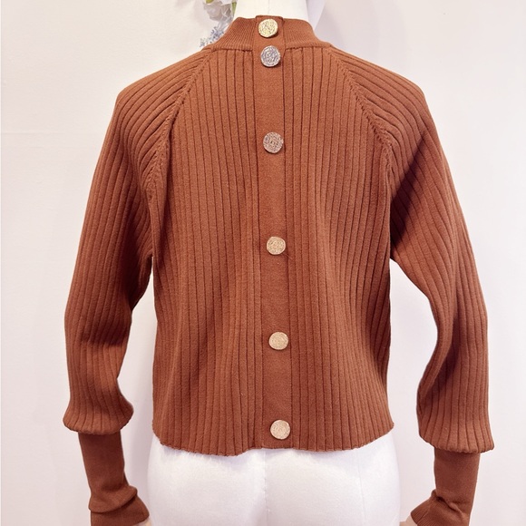 Zara Brown Knit Button-Back Top - Picture 3 of 7